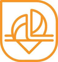 Orange line art, minimalist sailboat icon, rounded square border, geometric design, nautical symbol vector
