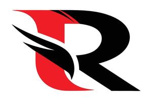 Bold logo design, stylized letter R, red and black color scheme, negative space, sharp angles, dynamic shape, minimalist vector