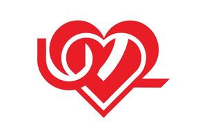 Heart logo, red and white, minimalist design, interlocking curves, love symbol, abstract heart shape vector