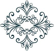Ornate floral design, symmetrical pattern, curling vines, teal color, decorative scrollwork, elegant filigree vector