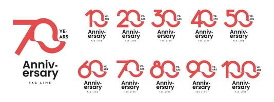 Set 10 to 100 years anniversary template design vector