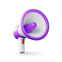 3D megaphone isolated on white background. Render plastic megaphone realistic. Modern bullhorn or loudspeaker. Announcement message, marketing, job vector