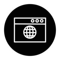 A black and white icon of a computer with a globe on it vector