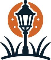 a lamp post with grass and a moon in the background vector