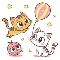 Doodle cat face in minimalistic style vector