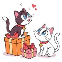 Sweet little cat icon set with six facial expressions in color pastel tones vector