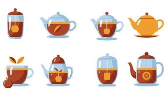 Charming Tea Tea Cup Set Illustrations A Delightful Array of Teapots and Cups for Culinary Creations vector