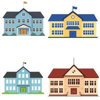 School Building 4 Set Design Vibrant Illustrations Showcasing Colorful Architectural Styles vector