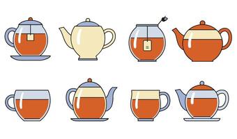 Charming Tea Tea Cup Set Illustrations Perfect for Creating Beverage-Themed Branding Projects vector