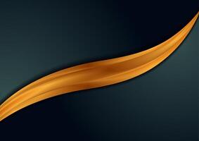 Dark blue abstract background with golden glossy wave vector