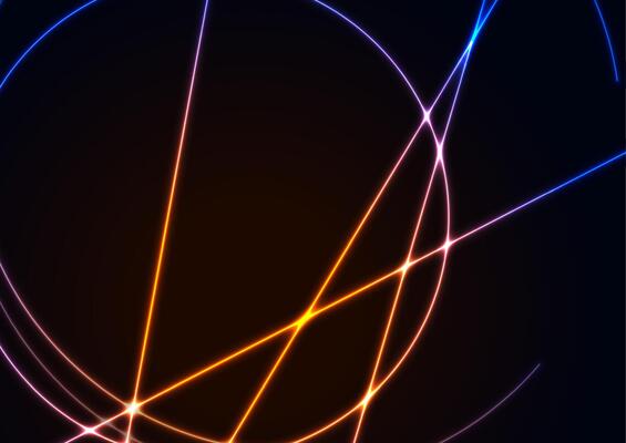 Blue orange neon lines and circles abstract technology background