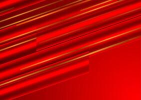 Bright red smooth stripes and golden lines abstract background vector