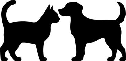 black silhouette of cat and dog without background vector