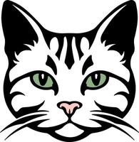black and white stencil of a cat with green eyes without background vector