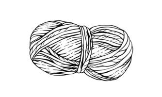 Skein of knitting thread, ball of yarn. black line art hand drawing illustration. Clipart for handmade design, packaging of materials for handicrafts, hobby Knitting isolated from background vector