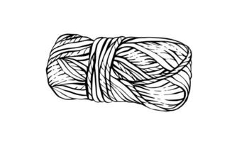 Skein of knitting thread, ball of yarn. black line art hand drawing illustration. Clipart for handmade design, packaging of materials for handicrafts, hobby Knitting isolated from background vector