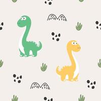 Dinosaur Pattern. dinosaur design with scattered footprints, plants, and prehistoric bone details. vector