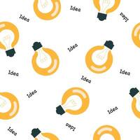 Seamless pattern with light bulbs and the word idea. vector