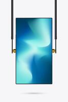 A Hanging technology LED Screen Mockup in 3Ds. editable LEDs Illuminated TV lightbox with empty space for advertising design vector