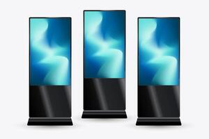 Three mock up of modern LED TV Screens with gradient blue screen. and three Vertical Led Displays for technology LED Screens Mockup in 3Ds. editable LED. vector