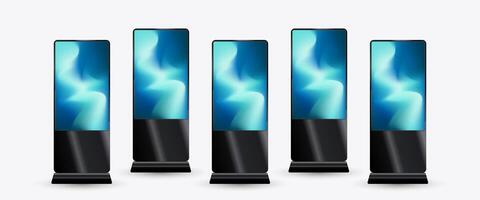 Set of five mock up modern LED TV Screen with gradient blue screen. and Five Vertical Led Displays for technology LED Screen Mockup in 3Ds. editable LED , illustration vector