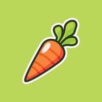 Playful Smiling Carrot with Green Leaves on Green Background. Hand Drawn Isolated Illustration vector