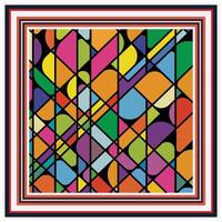 Colorful square print abstract geometric pattern with overlapping circles and lines. vector