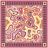 Abstract wavy pattern in warm tones with a geometric black and white border. vector