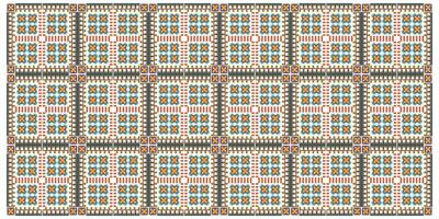 Colorful pixelated quilt like pattern with a repeating geometric design. vector