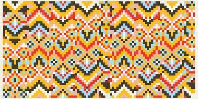 Colorful pixelated zigzag pattern with a tribal design influence. vector