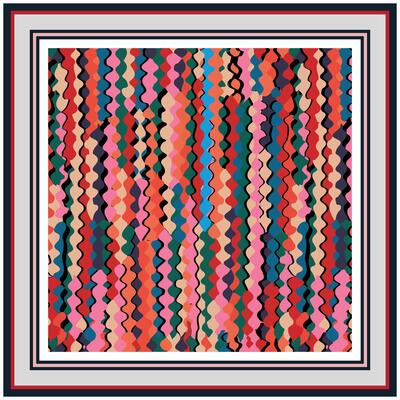 Abstract square scarf print pattern multicolor zigzag with a bordered frame.