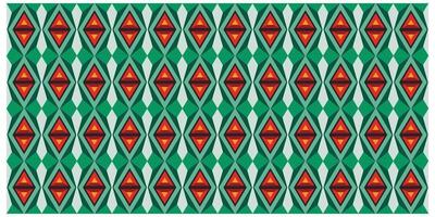 A repetitive geometric pattern of red and green diamonds on a teal background. vector