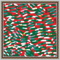 Abstract colorful pattern with splotches on a red background, framed by a geometric border. vector