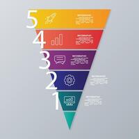 Triangle infographic with 5 steps, options and icons vector
