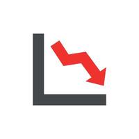 Flat design illustration of loss-making business, red downward line graph. vector