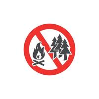 flat design illustration of a ban on lighting campfires in the forest, red sign. vector