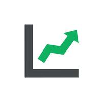 illustration of a flat design of a growing business, green chart upwards. vector