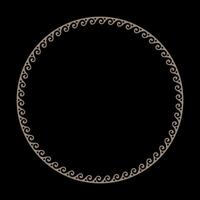 Greek gold round frame wave meander. Gold round frame. Elegant element for design in Eastern style, place for text. Floral golden border. Lace golden frame for invitations, greeting cards, embroidery vector