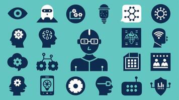 AI Applications Icon Set with Neural Networks and Virtual Assistants vector