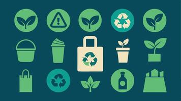 Flat icons of renewable materials promoting circular economy and recycling initiatives. vector