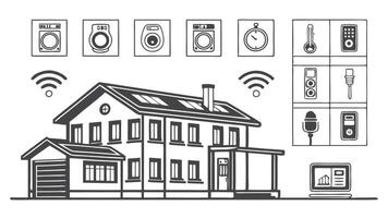 Flat Icons Depicting Smart Homes, IoT Devices, Holograms, and Energy Automation vector
