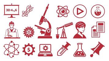 Flat Icons Depicting STEM, Technology, Coding, Robotics, and Physics Tools vector