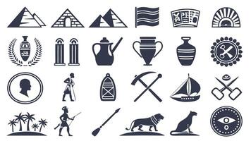 Ancient Civilizations Icon Set Featuring Pyramids and Fossils vector