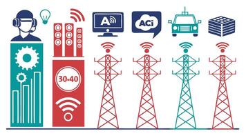Futuristic Flat Icons of AI, VR, Blockchain, Wearables, and Tech Trends Silhouettes vector