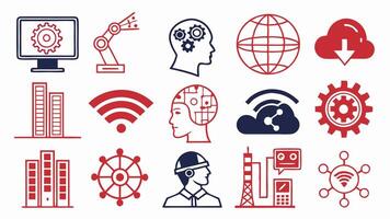 Digital Transformation Icons Featuring AI, Robots, and Neural Networks vector