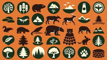 Flat Icons Depicting Wildlife Ecosystems with Forests, Oceans, and Savannah vector