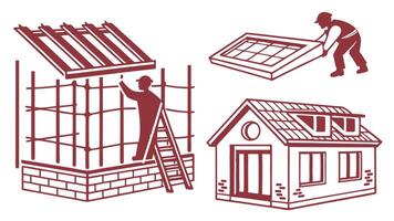 Flat icons of renewable architecture featuring eco bricks, bamboo, and greenhouses. vector