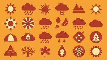Flat Icons Representing Snowflakes, Tornadoes, Leaves, and Seasonal Weather Patterns vector