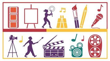 Flat Icons Silhouettes of Arts, Creativity, and Multimedia Tools vector