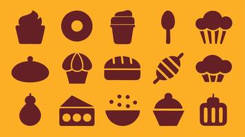 Flat icons showcasing bakery items like bread, macarons, pastries, and rolling pins vector